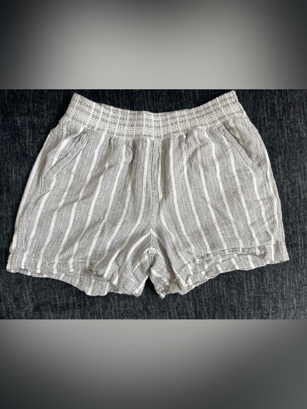 Briggs Striped Elastic Waist Linen-Blend Shorts - Light Gray & White